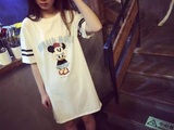 韩国订单2016夏季新款卡通米奇女短袖T恤中长款连衣裙纯棉宽松潮