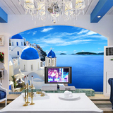 地中海壁纸大型壁画墙纸高清客厅电视背景墙沙发蓝色3D无缝包邮