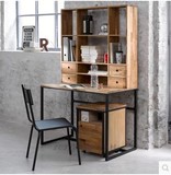 美式创意铁艺实木电脑桌带抽屉小办公桌写字台复古书桌书架连体
