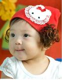 2014韩版婴儿春秋款帽子女宝宝周岁百天拍照帽子蕾丝小兔假发帽子