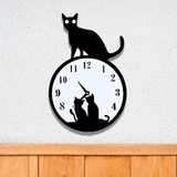 时尚创意猫咪挂钟书房卧室装饰墙贴防水挂钟亚克力鱼缸猫咪墙钟