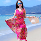 波西米亚连衣裙女2016夏装新款长裙修身大码吊带新天丝海滩沙滩裙