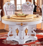 大理石餐桌 欧式现代简约圆桌 实木橡木餐台 白色宜家带转盘
