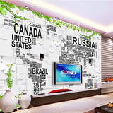 大型墙纸壁画 3d立体英文字母地图 简约欧式电视背景墙无纺布壁纸