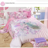 个性中国风结婚庆粉色孔雀3D大花牡丹被套床单床上四件套天丝春夏