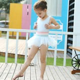 韩新款儿童泳衣女童连体泳装双层面料新品甜美公主风蓝色芭蕾舞裙