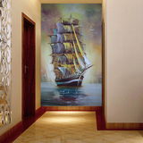 玄关过道走廊背景墙纸壁纸3D欧式时尚无缝大型壁画地中海油画墙布