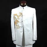 新款黑色白色五四青年装中山装立领绣龙多种形状古典中式男士礼服