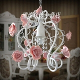 创意田园风格玫瑰花朵阳台单头吊灯韩式餐厅玄关吧台粉色水晶吊灯