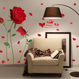 可移除浪漫红玫瑰花墙贴卧室婚房墙贴画客厅电视背景花卉装饰贴纸