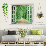 创意墙画贴纸卧室客厅房间餐厅墙壁花盆绿林窗户风景3d立体墙贴画