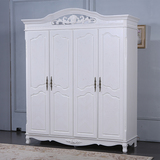 欧式家具实木衣柜 田园风格 开放漆工艺 仿古白色 四门大衣柜