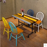 美式铁艺西餐厅咖啡厅方桌茶餐厅拼色桌椅子奶茶甜品店桌椅组合