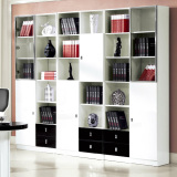 大书柜书架简约现代书柜带门玻璃门书橱黑白色简易书柜自由组合