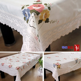 特价欧式桌布布艺餐桌布彩色玫瑰花边正方台布圆茶几布刺绣两颜色