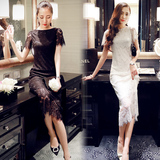 蕾丝连衣裙中长款女士2016新款韩版夏季性感气质黑色裙子修身长裙