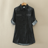 出口订单 夏季女式圆点印花中长款修身显瘦单排扣衬衫WL-583
