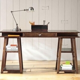 美式实木书桌单人办公书房家具定制家用台式电脑桌原木创意写字台