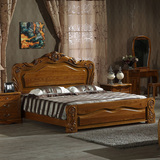 纯实木床1.8雕花欧式床榆木床1.5美式婚床公主床原木高箱气压储物