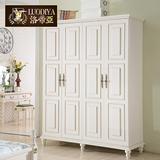 简美白色橡木衣柜 卧室做旧风格衣柜衣橱 地中海储物实木衣柜