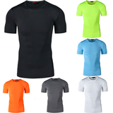 夏季男士紧身衣运动健身服短袖t恤圆领纯色半袖衫训练弹力速干衣