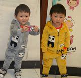 新款韩版春装儿童装男女小童宝宝卡通熊猫天鹅绒运动休闲套装