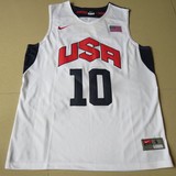 科比 美国队10号 梦之队 梦一队 复刻版 刺绣 球衣 篮球服 白色