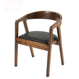 北欧实木真皮餐椅 圈椅扶手电脑椅咖啡椅总统椅肯尼迪坐椅茶室椅