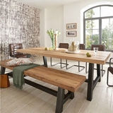 美式乡村实木餐桌长方形松木书桌复古大茶台大茶桌简约铁艺长条桌