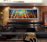 发财树油画单幅 欧式客厅抽象立体色彩画走廊玄关横版装饰