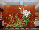 月木鸟新中式手绘漆画高档装饰屏风家庭客厅实木做旧牡丹玄关隔断