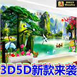 钻石画5D3D迎客松流水生财十字绣新款山水风景画系列客厅大幅2米5