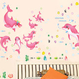 儿童房可爱卡通动物装饰身高贴画男孩宝宝浴室可移除墙贴纸大海豚