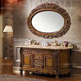 欧式浴室柜美国红橡木中式复古卫浴柜落地洗脸盆面盆柜组合圆镜子