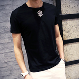 夏季新款韩版流行男装潮男休闲修身纯棉黑色短袖T恤男士半袖衣服
