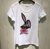 非常王美8010正品2016夏季新款打底衫兔子图案圆领纯棉短袖女T恤