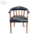 胡桃里欧美式乡村复古家具做旧别致铁艺皮革单人沙发带扶手靠背椅