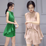 套装女夏装时尚潮名媛2016新款韩国18-25周岁显瘦无袖短裤两件套