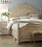 美式乡村白色做旧雕花床欧式新古典实木1.8米双人床婚床卧室家具
