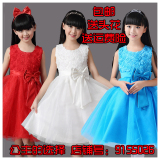 六一新款女童连衣裙白色蓬蓬公主裙表演服大童合唱主持儿童夏特价