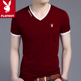 夏季男士短袖T恤V领纯棉修身韩版纯色青年男体恤衫鸡心领潮流男装