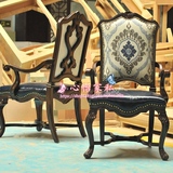 美式实木雕花餐椅欧式高档简约皮布艺书椅新古典现代休闲扶手椅子