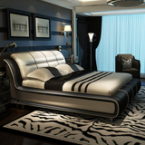 真皮床1.8米现代简约床双人床婚床软包欧式床皮艺床储物家具