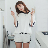 2016夏新款韩国代购宽松显瘦休闲运动套装女喇叭袖T恤短裤两件套