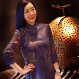 红扣新中式 原创设计女装新款真丝香云纱长袍连衣裙 时尚中式旗袍