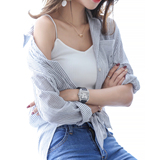 私家BEAUTI 2016夏季新韩版休闲中长款长袖细条纹衬衣衬衫女CS394