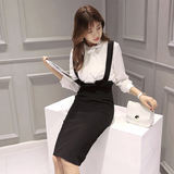 2016新款女装韩版中长款半身裙女ol显瘦高腰包臀裙夏季黑色背带裙