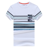 2016夏装新品剪标上衣白色短袖T恤衫男装圆领时尚条纹休闲短袖T恤