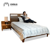 送父母单人床1.3米气动老人床小孩儿童床胡桃色进口橡胶木框1.2床