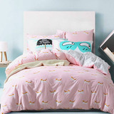 北欧全棉喷气活性淘气猫四件套可爱粉色猫咪儿童卡通床上用品床单